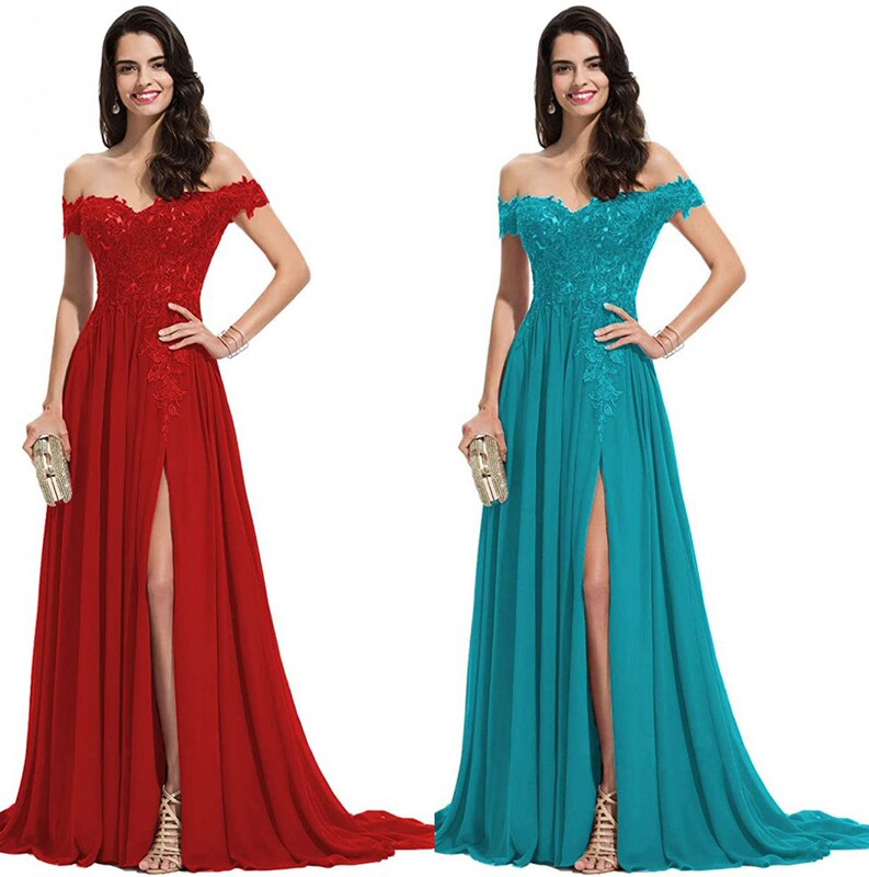 Amazon European and American Style Trailing Lace Appliqué Off-Shoulder Slit Evening Gown Cross-Border Ball Gown Dress Amazon European and American Style Trailing Lace Appliqué Off-Shoulder Slit Evening Gown Cross-Border Ball Gown Dress