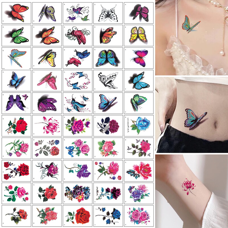Cross-Border New Style Flower and Butterfly Tattoo Stickers with a High-End Feel, Ins-Style Colorful Tattoos, Sexy Collarbone Realistic Tattoo Stickers Cross-Border New Style Flower and Butterfly Tattoo Stickers with a High-End Feel, Ins-Style Colorful Tattoos, Sexy Collarbone Realistic Tattoo Stickers