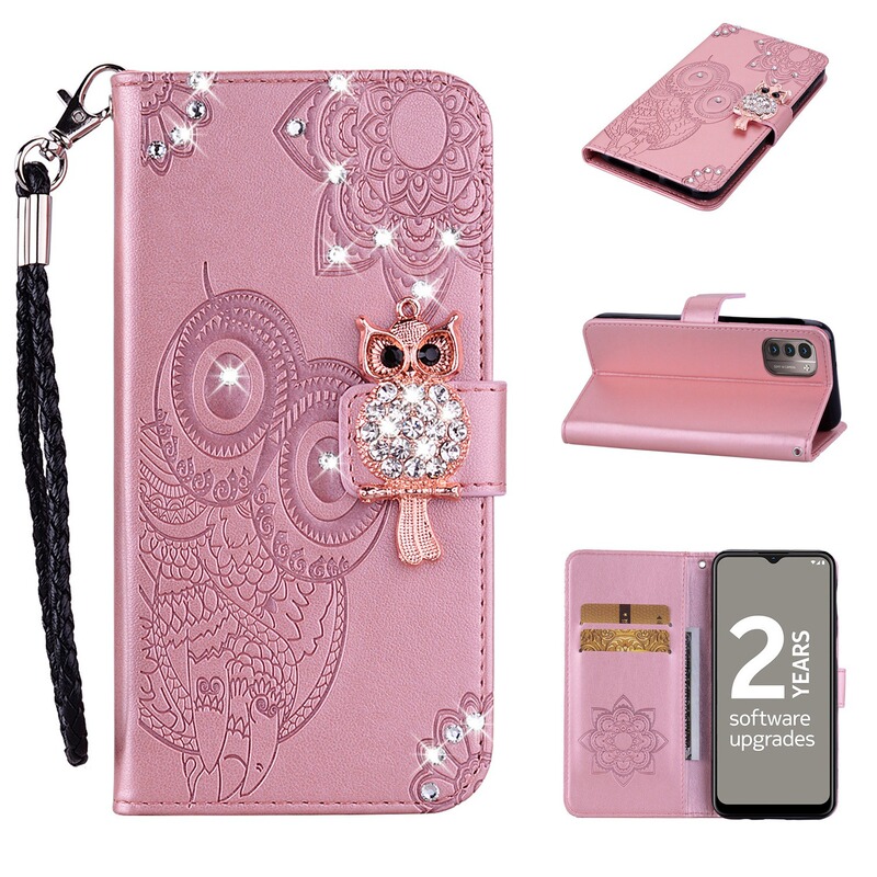 Suitable for Samsung S24Plus Owl Jewelry Dot Diamond Mobile Phone Leather Case A9 (2018) Bracket Flip Card