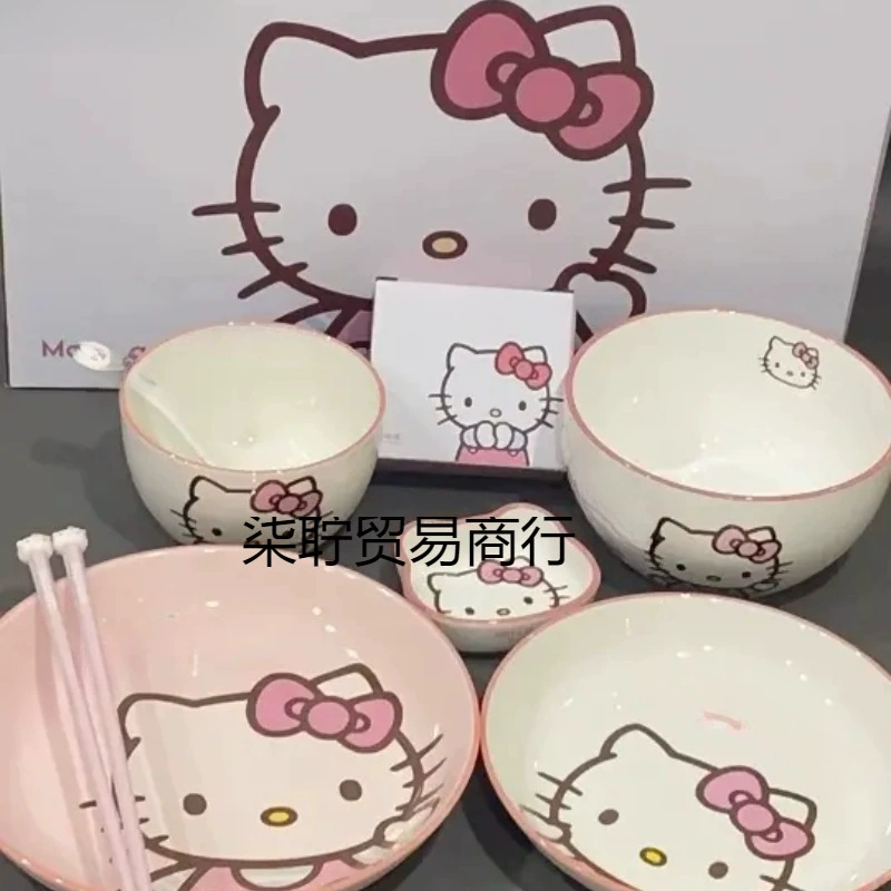 Hello kitty, посуда, керамический набор, ложка, палочки для еды, новая коллекция, полный набор
