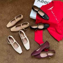 法式复古方头玛丽珍鞋女鞋2025春季浅口百搭晚晚鞋粗跟单鞋