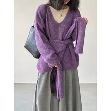 江左 纯色温柔软糯针织衫+外搭披肩女2025秋宽松气质百搭毛衣8802