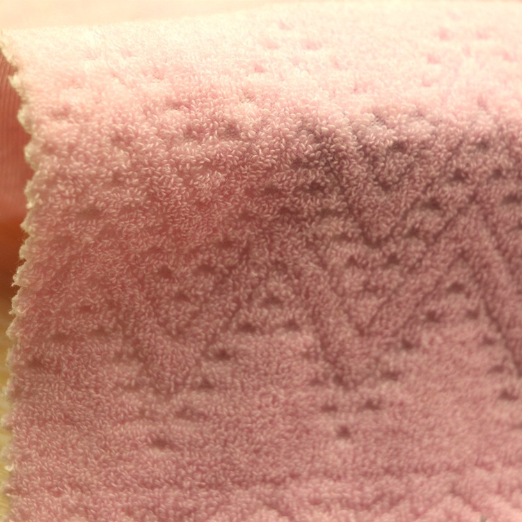 提花毛巾布服装面料纬编正包CVC棉涤单面波浪纹提花毛圈毛巾布料