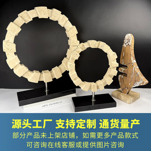 Wabi-Sabi Creative Geometric Abstract Travertine Marble Sculpture Model Room Entrance Sales Office Villa Art Ornaments