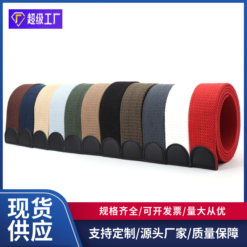 No Buckle Thickened Canvas Belt with Body Lined Belt Student Men's All-match Youth Jeans with Simple Strip