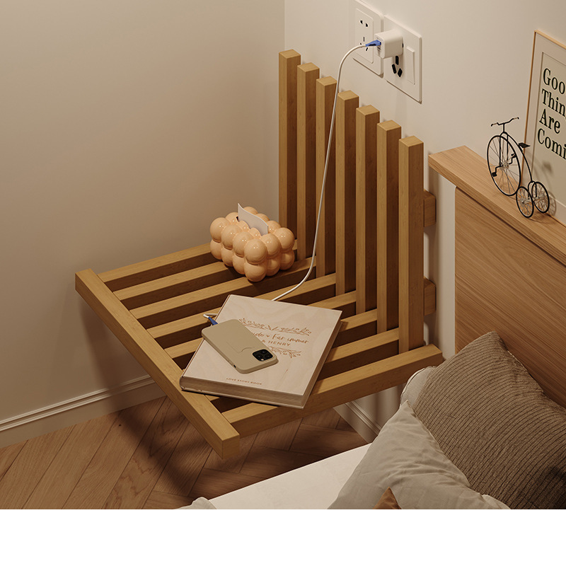 Mesita de noche suspendida dormitorio doméstico creativo estante de pared plegable mesita de noche de madera maciza