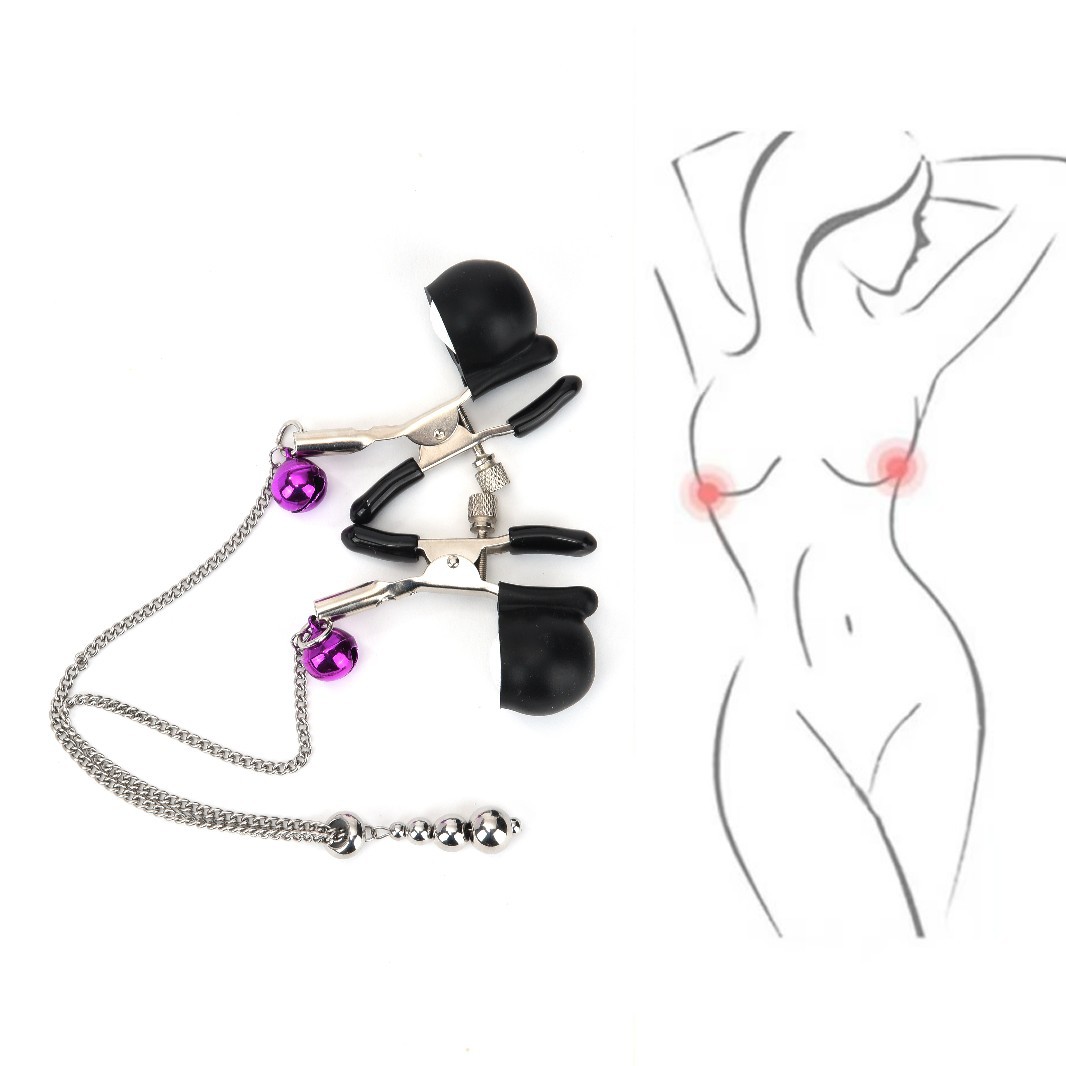 Vibrating Nipple Clamps with Bell Chain, Metal Teasing Pendant Pair — detail image 5
