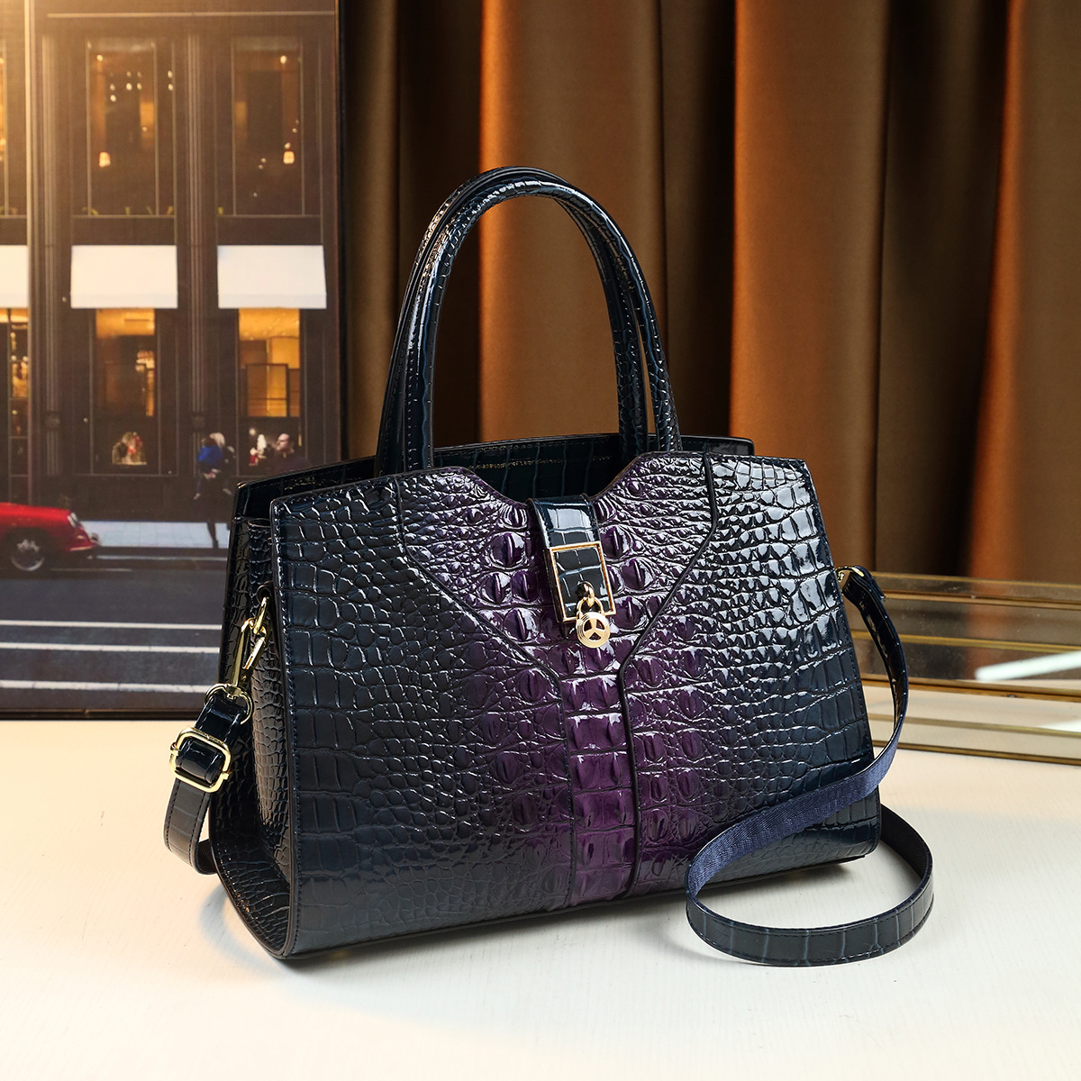 Crocodile Pattern Tote Bag, Large Capacity Crossbody Handle Bag_voghion.com