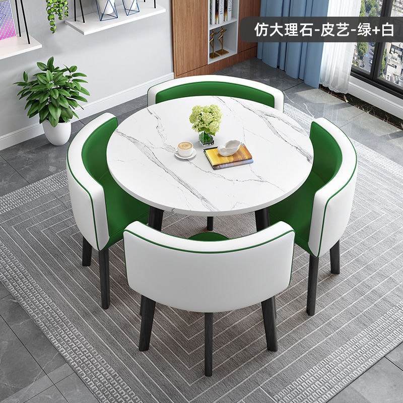 可收纳餐桌家用小户型公寓饭桌商店铺面洽谈桌椅组合会客接待圆桌|undefined