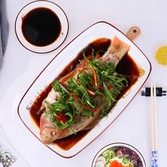 BB4C批發大魚盤陶瓷家用長蒸魚盤子2021長方形大號餐具12寸新