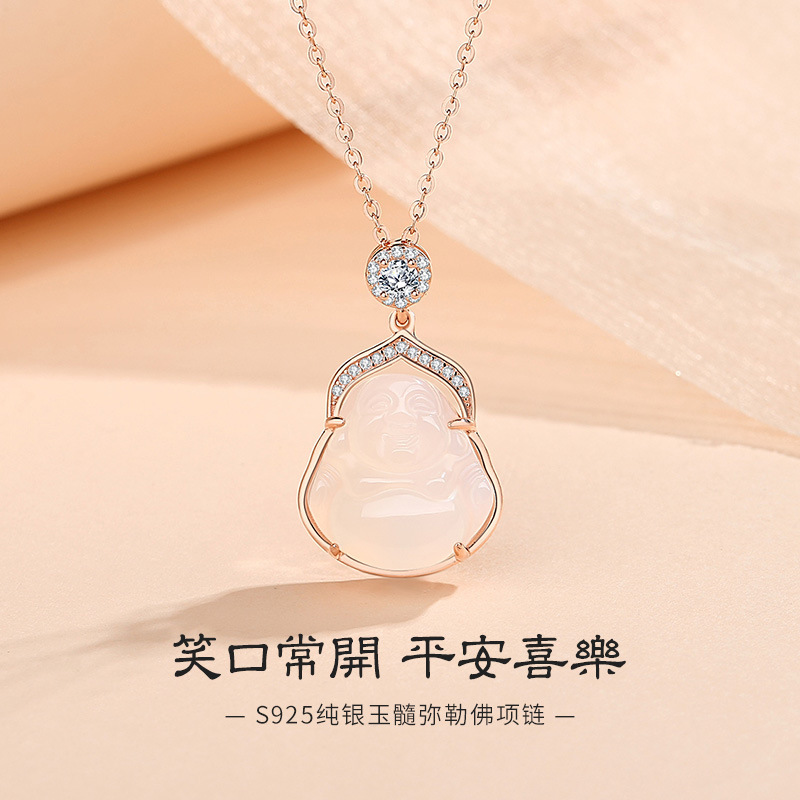 Tichiya real shot natural chalcedony Maitreya necklace women's 925 sterling silver new Chinese style national fashion Buddha pendant necklace Tichiya real shot natural chalcedony Maitreya necklace women's 925 sterling silver new Chinese style national fashion Buddha pendant necklace