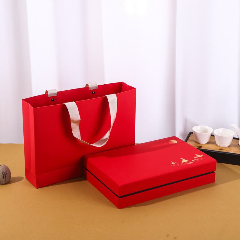 龙年春节礼品盒套装天地盖翻盖礼盒白卡包装盒酒盒茶叶盒印刷logo