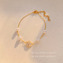 超仙珍珠花朵锆石手链女韩国个性简约百搭复古气质时尚手镯手饰品