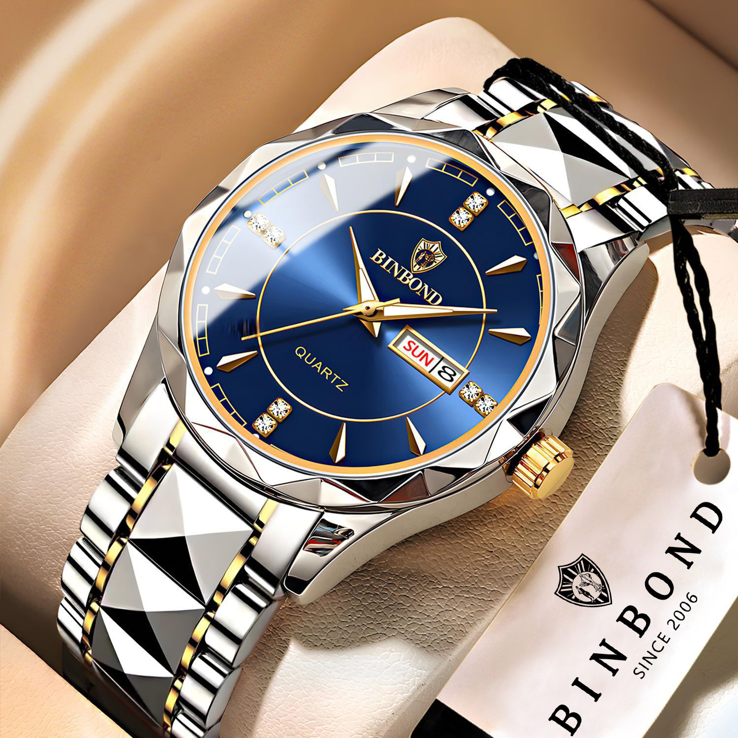 Binbang Watch New Fashionable Men's Watch Men's Waterproof Tungsten Steel Calendar Quartz Wrist Watch Tiktok Explosions Cross-border Dispatch