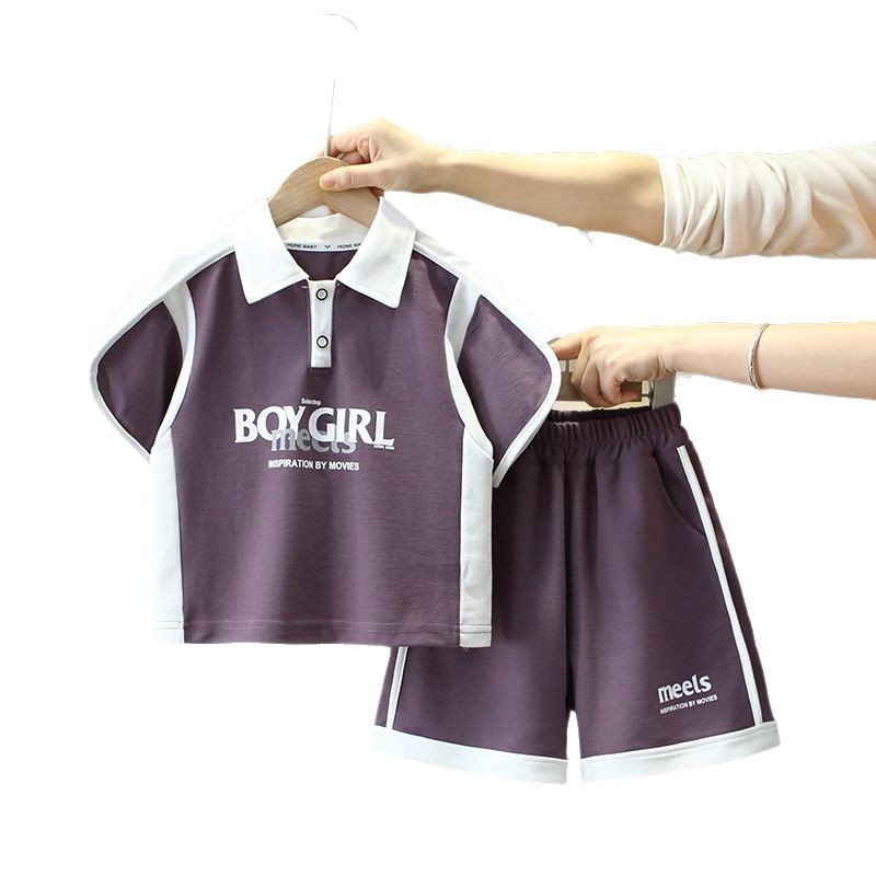 7861 traje de verano para niños 2025 nuevo traje de dos piezas de manga corta para niños ropa de polo casual de verano para bebés