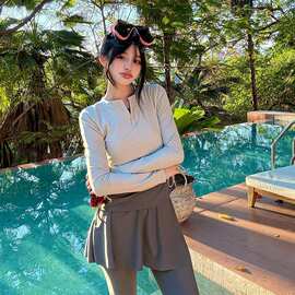 新款女式韩版分体长袖长裤套装潜水服冲浪服遮肚显瘦保守批发泳装