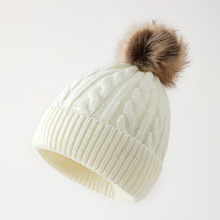 新款欧美秋冬条纹毛球加厚针织毛线套头帽保暖护耳气质素雅包头帽