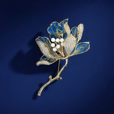 Luxury Begonia Flower Brooch, Yaxa sancaqları - brooch-zhanjun-blue-and-gold-color