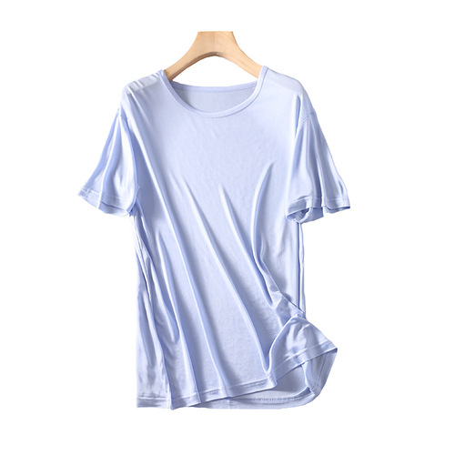 Summer Men's Round Neck Short Sleeve Silk T-shirt Loose Silk Cultural Shirt Base Shirt Plus Size Top