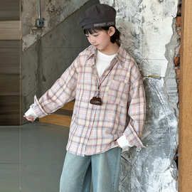 女童格子衬衫2025新款百搭长袖春装外套打底儿童翻领大童休闲上衣