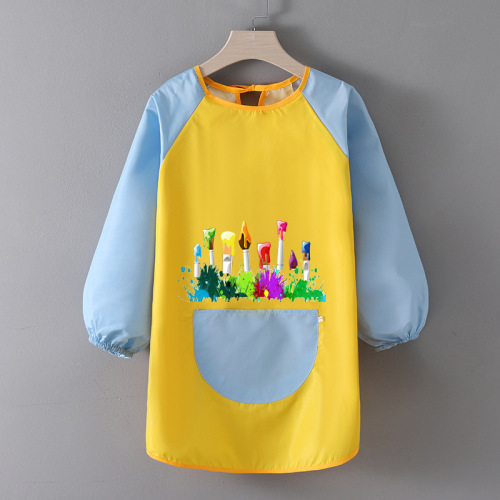 Children's Waterproof Coverall Jacket for Autumn and Winter, Studio Art Painting Printing Apron, Kindergarten School Eating Reverse Wear Coating