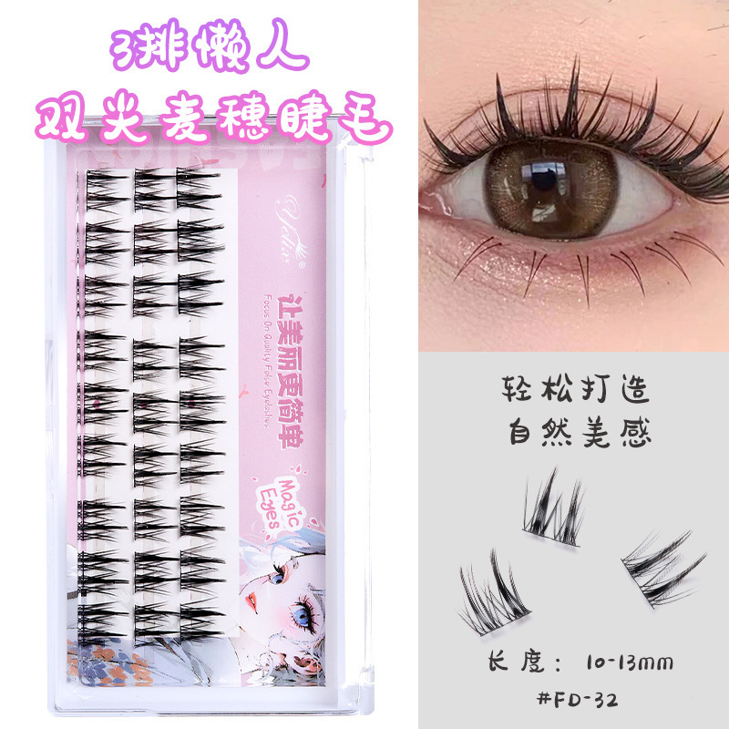 Fábrica de pestañas de espilla de trigo doble punta al por mayor pestañas falsas duras flores de sol naturales densas cómic pestañas sin cola