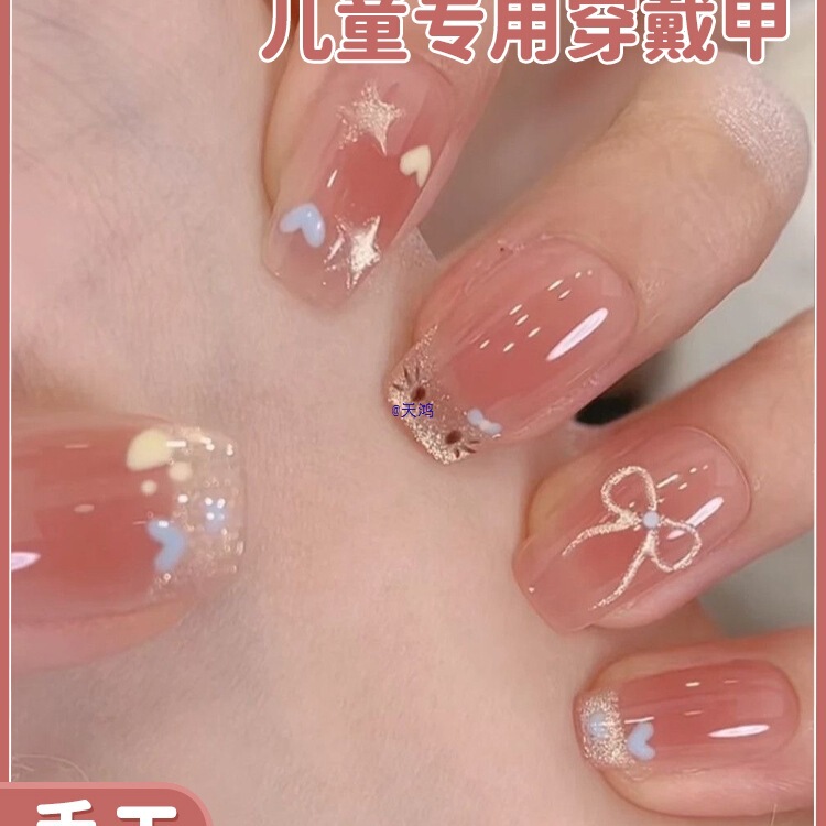 Children's Manicure Wearable Short Nails 9 Girls 2025 Summer New Style 10 Student Party Handmade Nail Patches 6