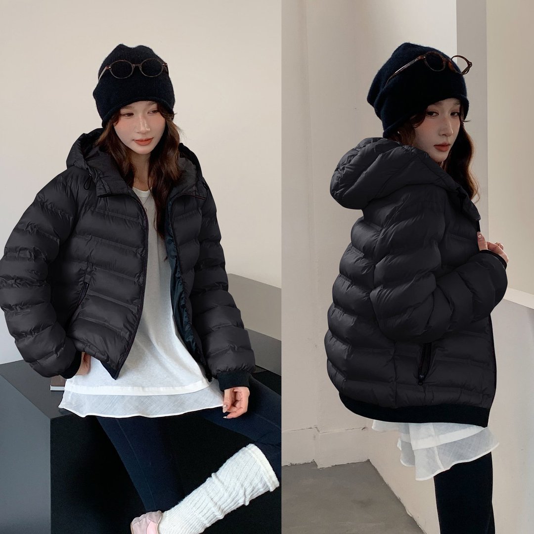 Coreano color contrastante empalme blanco corto abrigo de algodón mujer invierno de otoño delgado y grueso abrigo de pan de moda