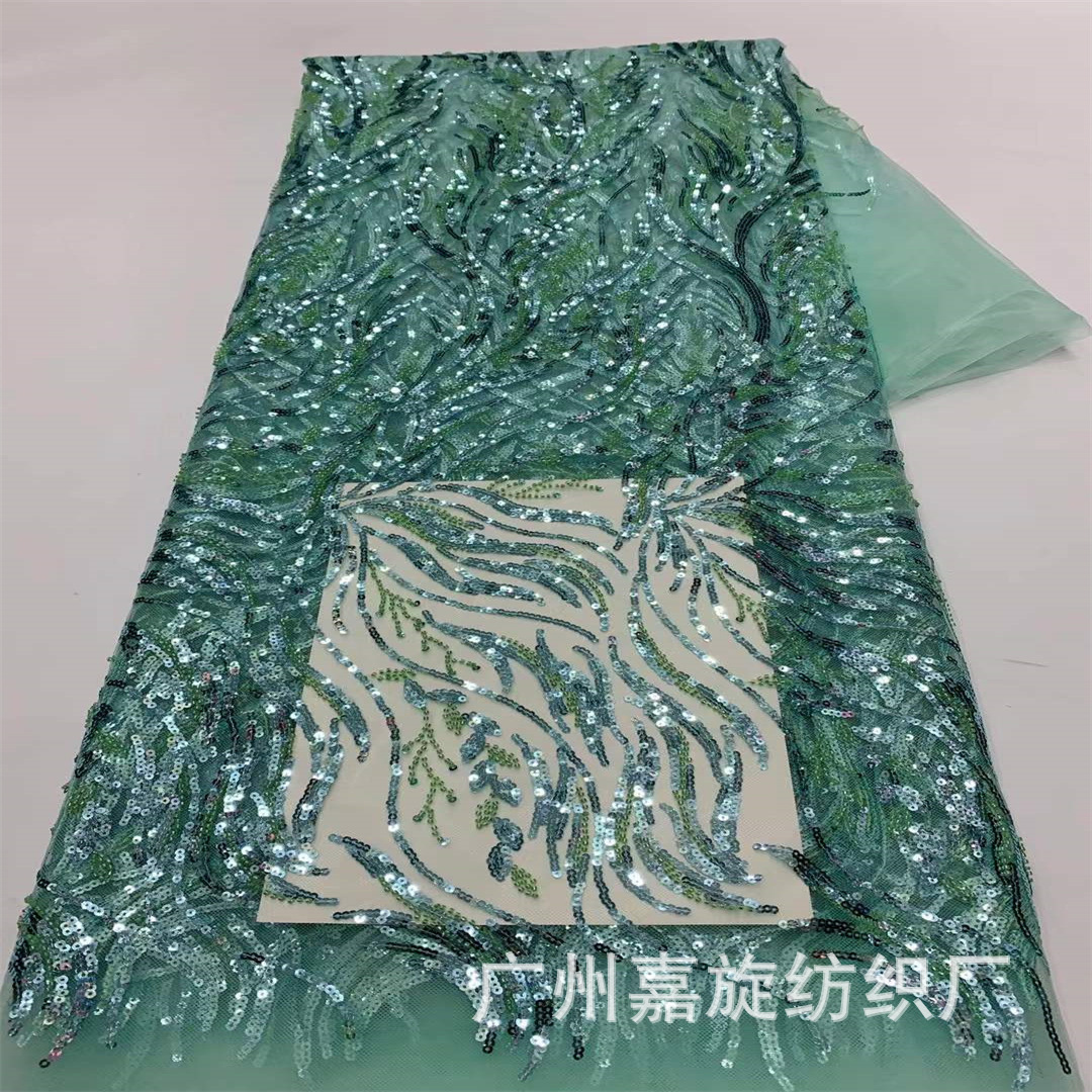 法式婚纱亮片串珠蕾丝傣族连衣裙面料bridal sequins lace fabric