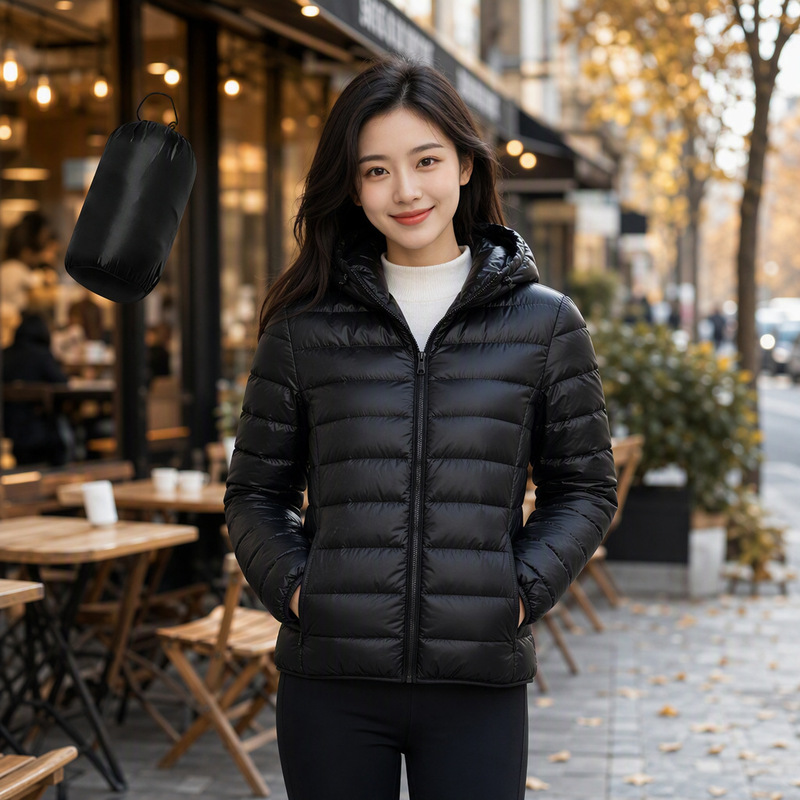 Cross-border exclusive women's lightweight hooded cotton jacket, packable and portable, thin coat for autumn and winter, lightweight and warm, direct from the factory Cross-border exclusive women's lightweight hooded cotton jacket, packable and portable, thin coat for autumn and winter, lightweight and warm, direct from the factory