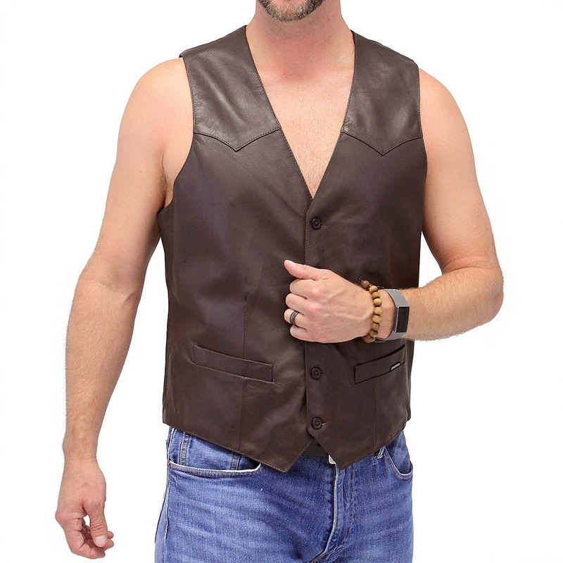 European and American Style Leather Vest for Men, Business Suit Pu Leather Jacket, Casual Outerwear, Commuter Vest, Foreign Trade Cross-Border Men's Clothing