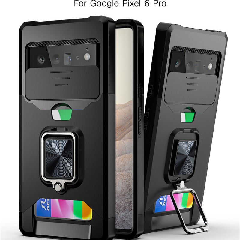 Cross-Border Applicable Google 10Pro Card-Insertable Ring Magnetic Protective Case Pixel7 Frosted Anti-Drop Sliding Window Phone Case
