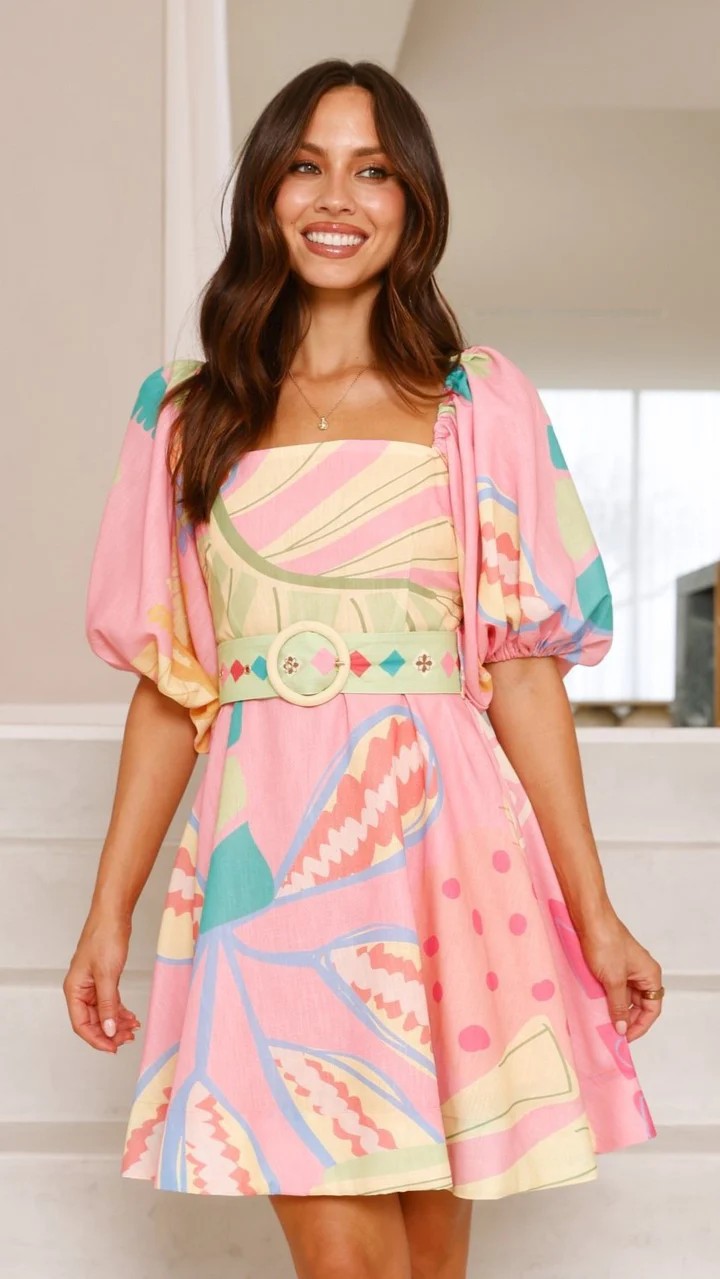 Wholesale Women's Elegant Marine Style Streetwear Printing Holiday Selfie Square Neck Half Sleeve A- Line Skirt display picture 2