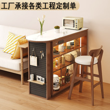 岩板实木吧台桌家用客厅小户型隔断玄关柜可伸缩餐边柜子多功能