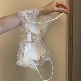 原版法式蕾丝网纱内衣女大胸显小无钢圈性感美背露美禁欲系兔耳朵