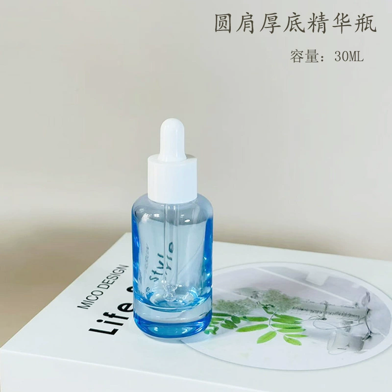 30ml круглое плечо толстая нижняя капельница бутылка с круглым дном эфирного масла бутылка с экстрактом сырой жидкости бутылка цилиндрическая прямоконечная стеклянная бутылка