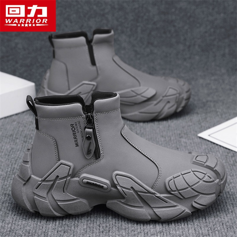 回力2025秋冬新款男鞋潮流拉链素面加绒加厚男士马丁靴休闲棉鞋男