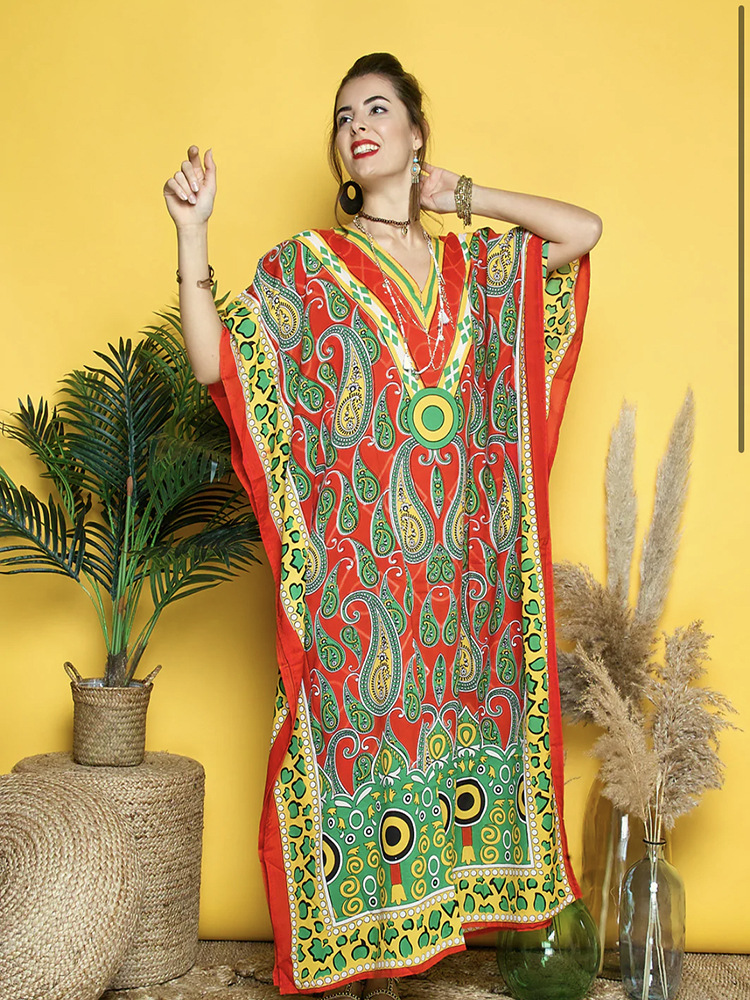 2023 nuevo transfronterizo europeo y americano rayón impreso playa blusa bikini ropa de protección solar ropa de playa de vacaciones 2301