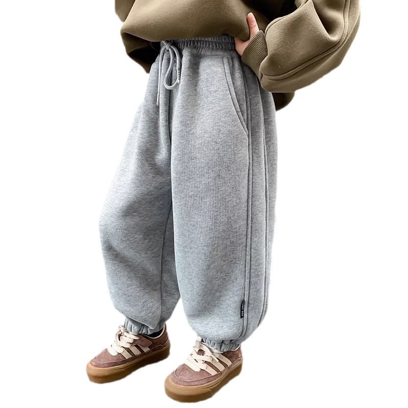 Boys' Huge Thick Winter Sweat Pants 2023 New Children's Fall/Winter fleece-lined Thickened Casual Pants Boys One-piece Velvet Pants