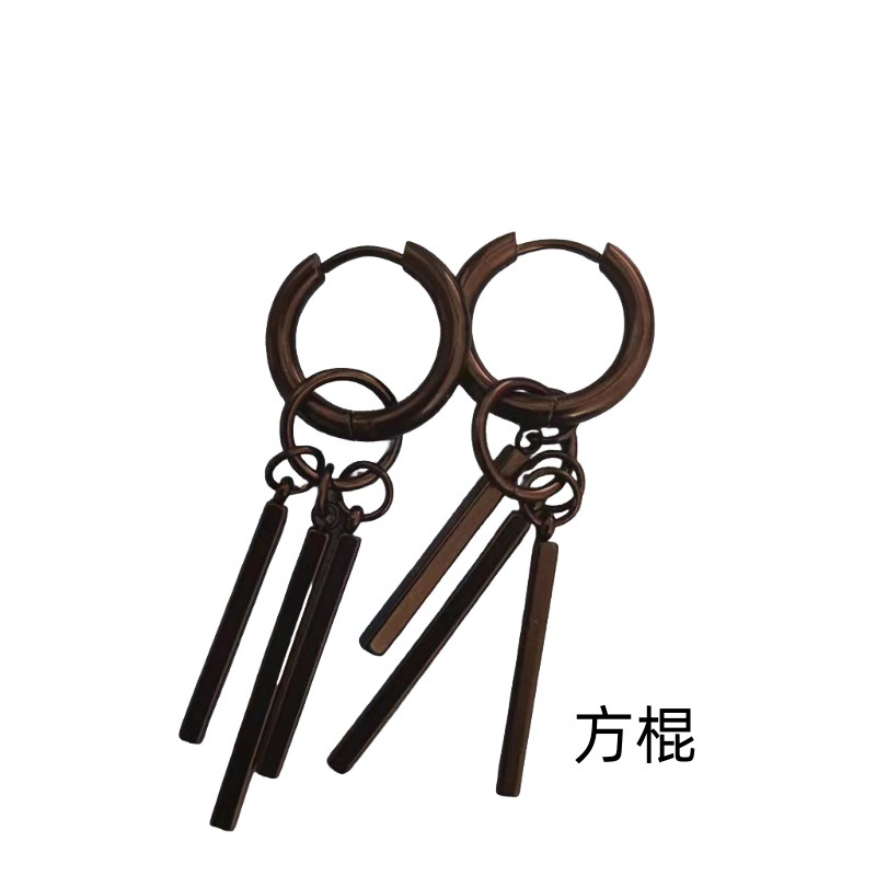 Hip-hop simple pendientes punk ins pendientes personalidad masculina creativa sin agujeros de orejas tres barras rectas columna cuadrada