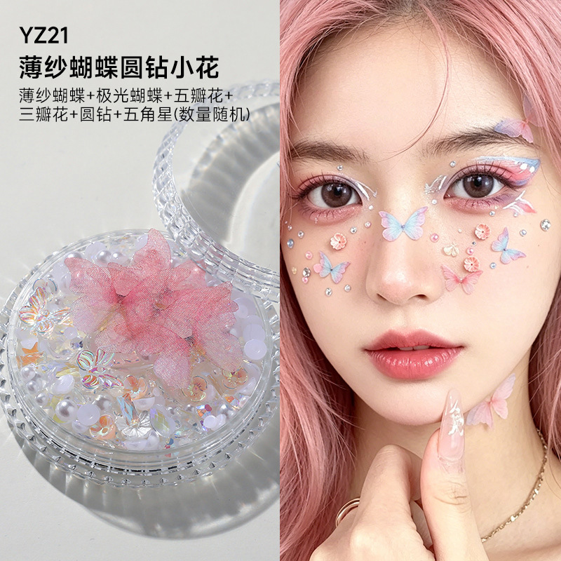 Decoraciones faciales maquillaje de ojos de novia maquillaje de escenario para niños pegatinas especiales cara lentejuelas lágrima diamante mariposa perla al por mayor