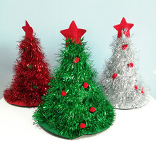 五角星圣诞树形帽子节日派对装饰无纺布雨丝帽创意带灯跨境拉丝帽