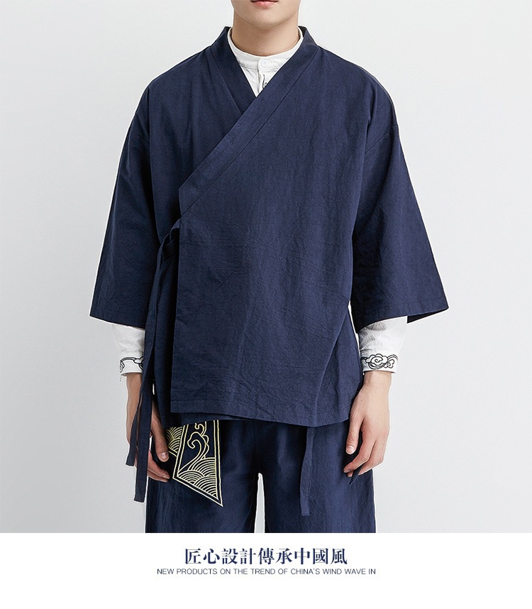 古风套装道袍道服潮唐装中国风复古外套汉服男宽松大码七分袖-阿里巴巴