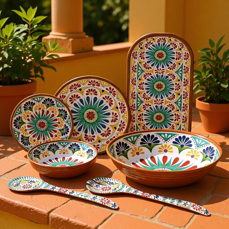 Outdoor Camping Style Threaded Set Melamine Tableware 7-Piece Melamine Unbreakable Large Size Salad Bowl Can Be Customized