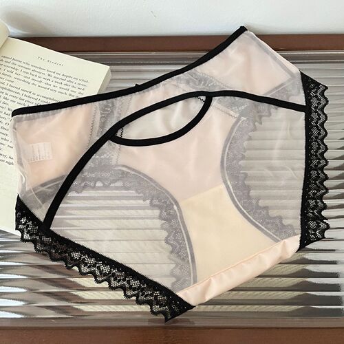 Charming at first sight ~ French light luxury satin lace panties women's mid-waist breathable sexy women's briefs thin section