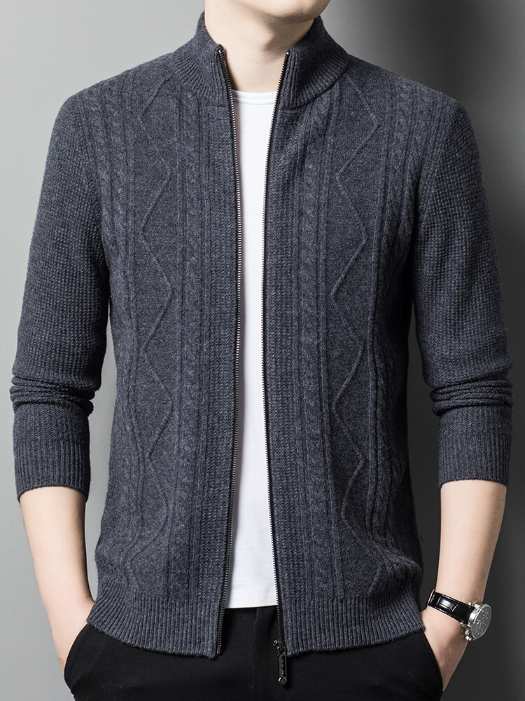 Herren Strickjacke Mit Stehkragen Und Langen Ärmeln Für Den Winter_voghion.com