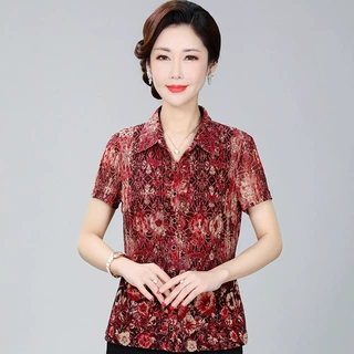 竹语声2024新款妈妈夏装上衣小衫中长款中年女装短袖开衫OL通勤装