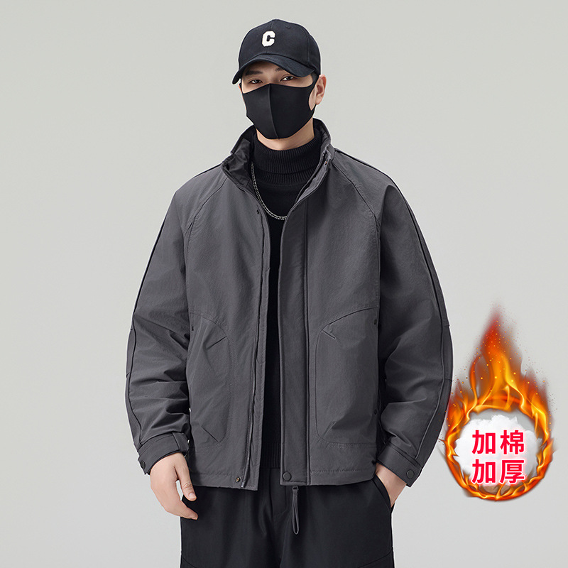 直播新款潮牌工装立领夹克男士外套简约时尚百搭宽松防风上衣棉衣