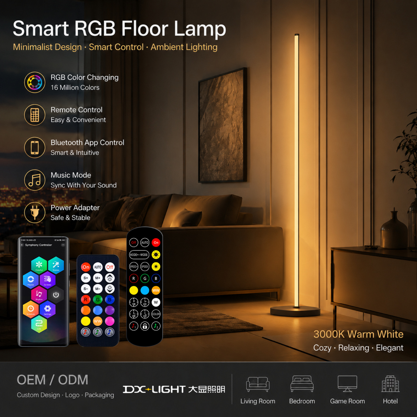 Transfronterizos luces de atmósfera de suelo de color RGB luz de luz completa música ritmo de sonido dormitorio sala de estar pared de esquina luz de piso