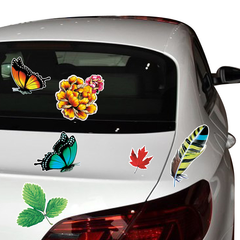 Venta al por mayor pegatinas de hoja coche hermosa mariposa tridimensional decorativo pegatinas de coche Planta flores pegatinas de casco de motocicleta